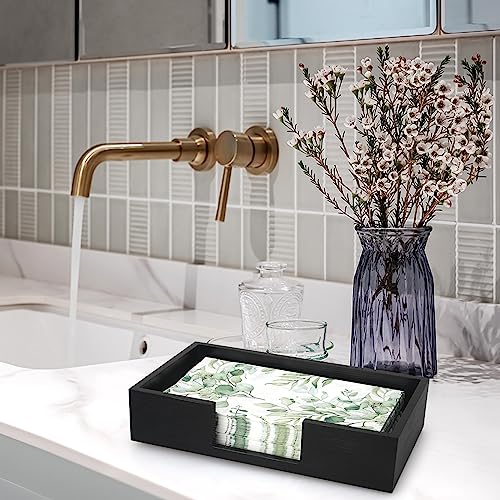 Black Wooden Napkin Holder Guest Towels Holder Flat Bathroom Napkins Holder Disposable Hand Towel Tray Cocktail Napkin Holder for Table Kitchen Counter Modern Paper Towel Holder Basket Accessories