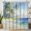 Fabric Shower Curtain with Hooks, Waterproof & Washable Polyester, Blue Coastal Beach Tropical Ocean Theme Shower Curtains for Bathroom, Nautical Palm Tree Beachy Bathroom Curtain, 71x74 Inch - color: Coastal Vacation