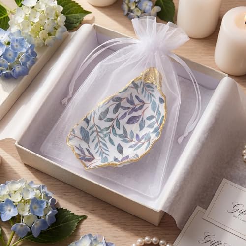 Natural Oyster Ring Trinket Dish Vintage Jewelry Tray for Keys Small Jewelry Holder for Bridal Shower Favors Friends Sisters Daughter Mother Gift Seaside Decor(Leaf Pattern) - style: Leaf Pattern