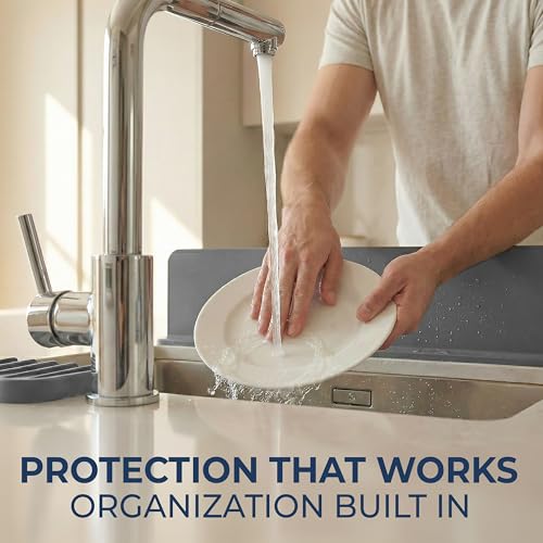 Silicone Sink Splash Guard 17.3" with Suction Cups - For Sink Area - Keep Counters Dry & Protect Clothes from Water Splashes for Kitchen, Bathroom, Laundry