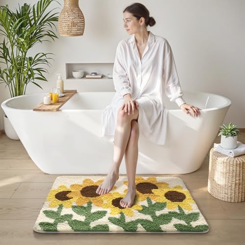 LUMI Bathroom Rug 24x36, Soft Absorbent Microfiber Bath Mats, Non-Slip Machine Wash Bath Mats for Bathroom, Shower and Bathtub Floor, Sunflower - color: E-amber Sunflower, size: 24"x36"