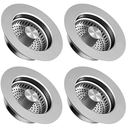 Kitchen Sink Drain Strainer 4 Pack, 304 Stainless Steel Pop Up Sink Stopper, Anti-Clogging Sink Drain Strainer for US Standard Kitchen Drain (SUS304 Brushed) - color: Brushed Sus304, size: 4 Pack
