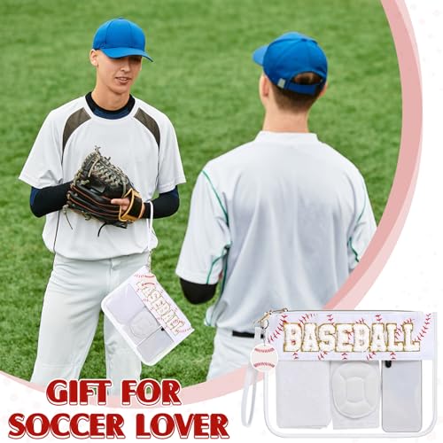 Kacctyen Baseball Gift Makeup Bag with Chenille Letter Patch Clear Cosmetic Pouch Waterproof PVC Organizer Purse Baseball Stuff Gifts Toiletry Storage Bag for Girls Women Mom Her Friends White - color: White, style: Baseball