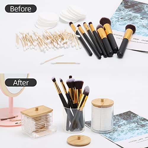 Tbestmax Bathroom Organizer Accessories Set-10 OZ Qtips Holder Storage with Bamboo Lids, Cotton Ball/Swabs Dispenser, Apothecary Container Jar 3 Pcs - color: Group B-Beige Bamboo