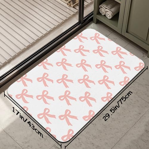 Pink Bow Fast Drying Absorbent Bathroom Mat, Non-Slip Rubber Backing Thin Low-Profile Bath Rug, Easy-Clean Bathroom Floor Mat for Shower, Bathtub, Kitchen, or Entryway - color: Pink Bow