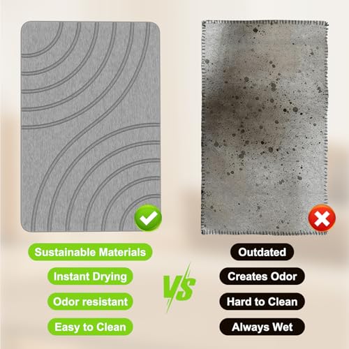 Stone Bath Mat for Bathroom Quick Drying Shower Mats Super Absorbent Diatomaceous Earth Stone Mats, Easy to Clean & Odorless, 23.6 × 15.5 Inch Grey - color: Grey Rectangular