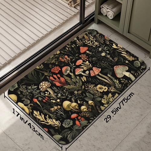 Retro Mushrooms Bathroom Rug 29.5"x17", Super Absorbent Fast Drying Bath Mat with Non-Slip Rubber Backing, Thin Low-Profile Easy-Clean Bathroom Floor Mat for Shower or Tub - color: Retro Mushrooms