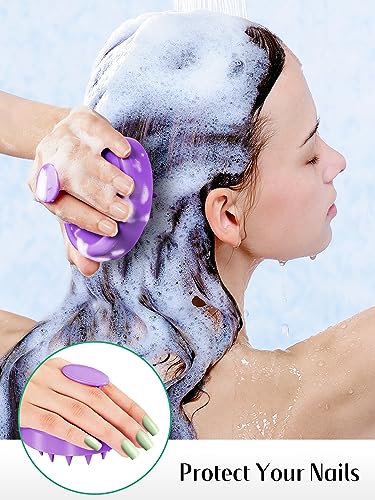 HEETA Scalp Massager Hair Growth 2-Pack, Soft Silicone Scalp Scrubber Shampoo Brush for Exfoliation Dandruff Removal Head Massage Stress Relax, Wet & Dry Use for Women Men Thick Thin Curly Hair Care - color: Purple & Pink