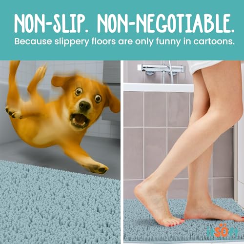 ITSOFT Plush Bathroom Rug 59"" x21, Absorbent Machine Washable Non Slip Chenille Bath Mats, Quick Dry Bathmat, Bath Rugs for Bath, Shower, Bedroom, or Door Mat, Spa Blue - color: Spa Blue, size: 59" x 21" (Rectangular)