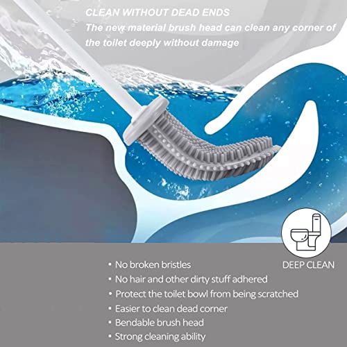 Toilet Brush with Holder Silicone Toilet Brush and Cleaning Brush for Household Bathroom Toliet Brush Set (White) - color: White
