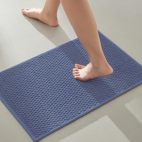TYUU Bathroom Rugs Non Slip Washable, Super Absorbent Thin Bath Mat Small Quick Dry Low Pile Bathroom Rug, Denim Blue 16"x24" - color: Denim Blue01, size: 1'4" X 2' (Rectangular)