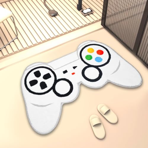 Gaming Bath Mat, Gamer Bath Rugs Non-Slip Absorbent PlayStation Rug Video Game Rug for Bathroom Floor Tub Kids Bathroom Rugs - color: White