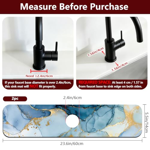 2 Pcs Kitchen Sink Splash Guard Faucet Mat Marble Texture Faucet Mat for Sinks Absorbing Drying Mats for Kitchen Bathroom, 23.6x5.5inch - color: Marble Texture Pattern