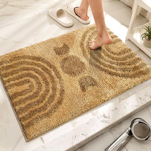 Boho Bathroom Rugs Cute Bohemian Bath Rug Non-Slip Microfiber Abstract Bath Mat for Bedroom Small Carpet Farmhouse Decor Soft Funny Tan Washable Rugs for Bathtub/Vanity/Toilet 16x24 inch - color: Tan, size: 1'4" x 2' (Rectangular)