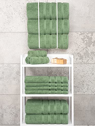 American Soft Linen 100% Cotton Luxury Turkish Towels, 4 PC Bath Towel Set | Soft Absorbent Quick Dry OEKO Tex Standard 100 Certificated Durable Machine Washable Breathable Premium Hotel Quality - color: Sage Green, size: 4 PC (27"x54")