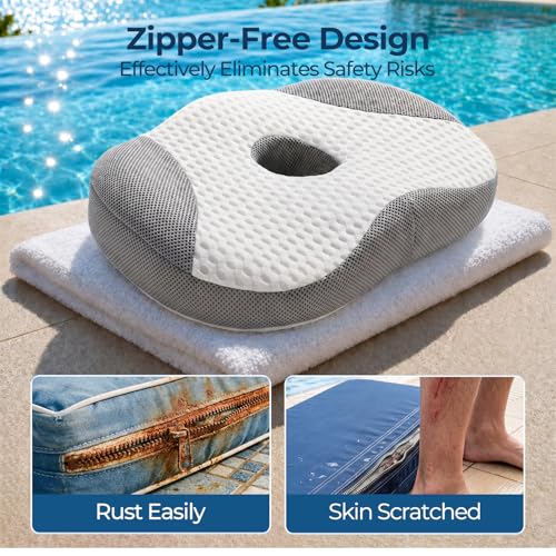Idle Hippo Hot Tub Booster Seat, 4D Air Mesh Hot Tub Pillow with Powerful 6 Non-Slip Suction Cups, Ergonomic Booster Cushion, Quick Dry Spa Pillow for Indoor Outdoor Hot Tub-White/Grey - color: White