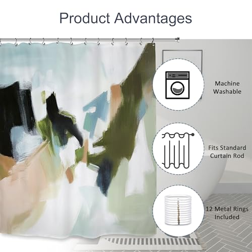 Abstract Green Brushstroke Shower Curtain 60Wx72L Inch Oil Painting Modern Contemporary Art Bathroom Set Accessories Decor with 12 Pack Hooks - color: Green Brushstroke, size: 60"W x 72"L (Pack of 1)