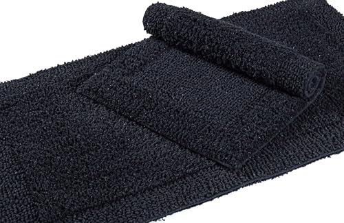 Bedding Craft Cotton Bath Mat Rug 21x34, Reversible Bathroom Rug, Water Absorbent, Machine Washable, Soft Cloth Bathmat for Outside Bathtub, Black - color: Black, size: 1'9" x 2'10" (Rectangular)