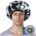 Years calm Shower Cap for Men, Waterproof & Heat-Retaining Hair Treatment Cap – Reusable Men’s Shower Cap with Foil Lining, Elastic Band, for Steam Care, Hair Mask & Oil Conditioning - color: Black and white