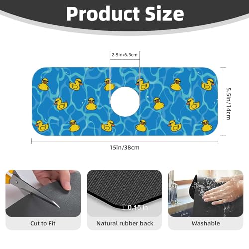 Duck Sunglasses Yellow Cool 15" X 5.5" Kitchen Sink Splash Guard Faucet Faucet Guard Draining Mat Sink Splash Guard Faucet Kitchen Bathroom - color: Duck Sunglasses Yellow Cool