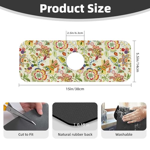 Boho Floral Mandala Yellow 15" X 5.5" Kitchen Sink Splash Guard Faucet Faucet Guard Draining Mat Sink Splash Guard Faucet Kitchen Bathroom - color: Boho Floral Mandala Yellow