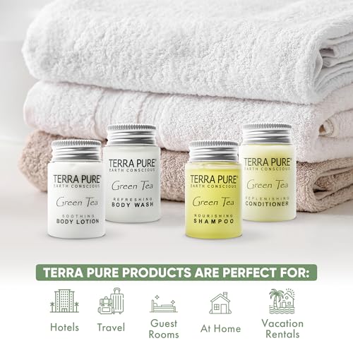 Terra Pure Green Tea Toiletries Set | 1-Shoppe Amenities Kit | 1oz Shampoo & Conditioner, Body Wash, Lotion | Travel Size | 80 Pieces - style: 80 PIECES