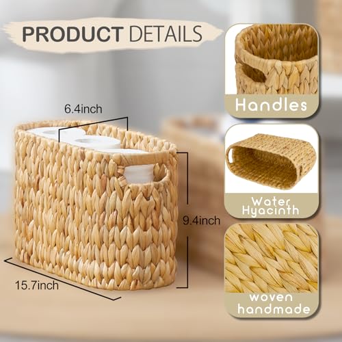 Toilet Paper Storage Basket, Water Hyacinth Wicker Storage Holder for 6 Rolls Toilet Paper with Built-in Handles - size: for 6 Rolls