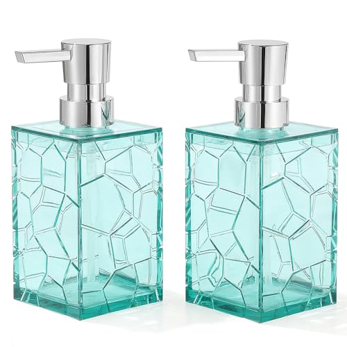 YAUKPH 2 Pack Teal Blue Rust Proof Soap Dispenser | Acrylic material for bathroom and kitchen countertops - color: 2 Pack Turquoise