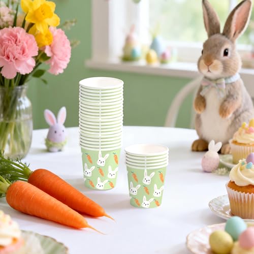WRAPAHOLIC 3oz Easter Paper Cups - 100 Pack Disposable Bathroom Cups with Carrot Bunny Design, Small Mouthwash Cup for Toothbrush Rinse, Home Bathroom, Easter, Baby Shower and Party - color: Easter - Green Carrot Bunny