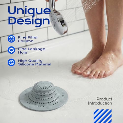VLM 2 Pack Shower Hair Drain Catcher, Collapsible Silicone Hair Catcher Shower Drain with 8 Suction Cups - Drain Hair Catcher for Bathtub, Shower, Laundry, Sink,with Large Size - color: Grey Collapsible Style