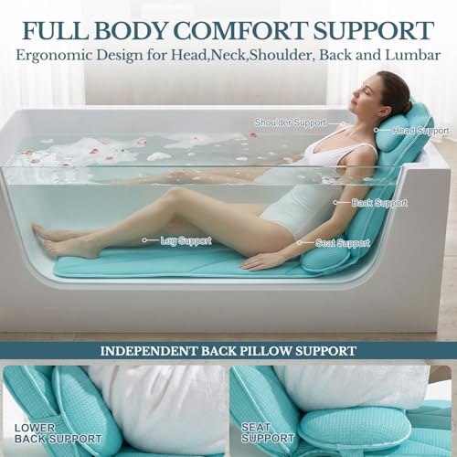 Extra Long Thick Full Body Bath Pillow for Tub with Lumbar Pillow- Luxury 4D Air Mesh Bathtub Pillow with Head, Shoulder & Back Support, Non-Slip Bath Cushion with Suction Cups-Lake Blue - color: Lake Blue