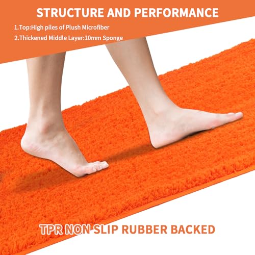 Bathroom Rugs Sets 3 Piece with Adjustable Toilet Seat Cover 17.5"x 15" Machine Washable Bath Rug Set with TPR Non Slip Rubber Backing Solid Bath Mat Set for Luxury Bathroom Decoration - color: Orange