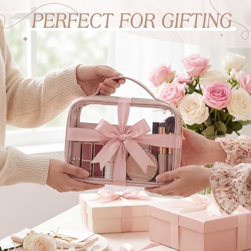 Abbylike 4 Pcs Clear Makeup Bags with Handles Tsa Approved Toiletry Bag with Zipper PU Leather Quart Size Clear Cosmetic Pouch for Travel Women Men Airport Compliant Bags(Nude Tonal Combinations) - color: Nude Tonal Combinations
