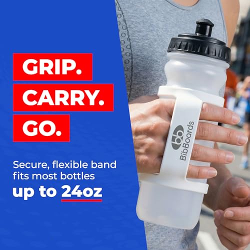 BibBoards Hydro Loop Silicone Water Bottle Band – Hands-Free Carry Strap for Running, Gym & Training | Flexible Water Bottle Holder & Grip Band Fits Most Bottles for Travel & Outdoor Activities - color: White