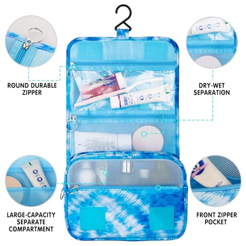 Tie Dye Hanging Toiletry Bag for Girls, Travel Toiletry Bag for Teen Girls Cosmetic Makeup Waterproof Wash Bag Traveling Toiletries, Blue Heart - color: Blue Tie Dye Heart