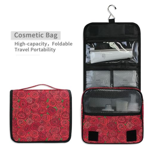 MNSRUU Hanging Toiletry Bag Romantic Red Rose Valentine Florals Makeup Bag Portable Travel bag for Toiletries Organizer Bags for Women Men, Travel-Essentials Bag - color: Flower 01