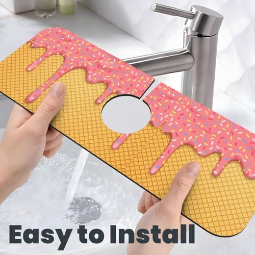 Ice Cream Waffle Cherry Flavor Yummy Summer Dessert 15" X 5.5" Kitchen Sink Splash Guard Faucet Faucet Guard Draining Mat Sink Splash Guard Faucet Kitchen Bathroom - color: Ice Cream Waffle Cherry Flavor Yummy Summer Dessert