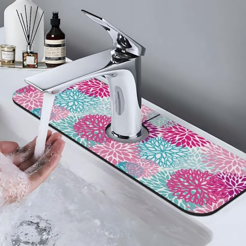 Dahlia Bright Flower 15" X 5.5" Kitchen Sink Splash Guard Faucet Faucet Guard Draining Mat Sink Splash Guard Faucet Kitchen Bathroom - color: Dahlia Bright Flower
