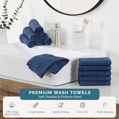 Casa Platino Cotton Washcloths - Pack of 12, (13"x13") - Wash Cloth Set for Bathroom - Durable Reinforced Stitching, Quick Dry, Softer & Highly Absorbent - Wash Cloths for Your face - Navy Blue - color: 04: Navy, size: 12 Piece Wash Cloth