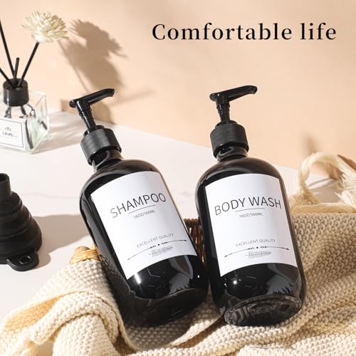 Stylish Shampoo Dispenser Bottles,(5Pack) 16.9oz Black Shampoo Bottles Refillable with Pump,Shampoo and Conditioner Dispenser - color: Black-w