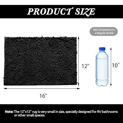 Non-Slip Bath Rug,Extra Soft Microfiber Bedroom Shag Carpet with Anti-Slip Backing,Water/Dust Absorbent Fast Dry Shower Mat,Sound Insulated Stairs Pad,Machine Washable (Black,12 x 16 Inches) - color: Black, size: 1'4" x 1' (Rectangular)