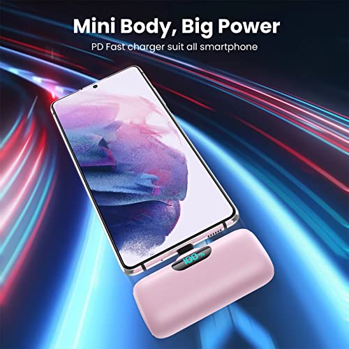 [2-Pack] Mini Portable Charger 5000mAh Power Bank,3A PD USB C Cell Phone Portable Power, LCD Display Battery Pack Compatible with iPhone 17/17 Air/16/16 pro/15/15 pro Max/Android/Samsung/Moto/LG etc - color: Light Purple+Pink