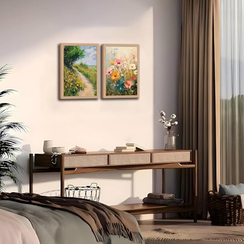 2Pcs framed Nature Floral Canvas Wall Art meadows and wildflowers plant and flower prints canvas Painting watercolor floral Picture print for living room bedroom or bathroom Decor16x24in - color: Meadows and Wildflowers, size: 16x24 Inches