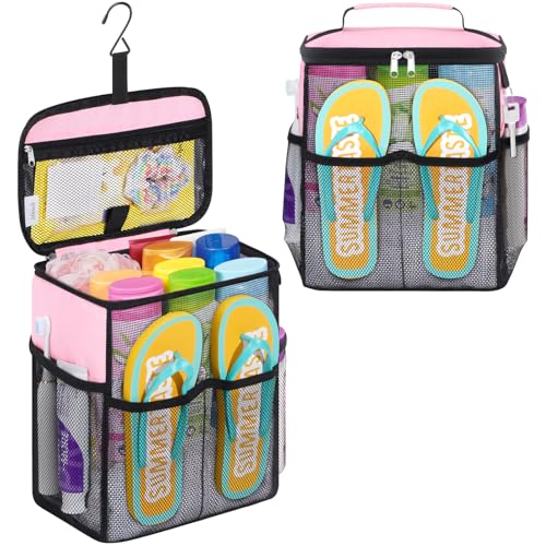Lifewit Shower Caddy Portable, Toiletry Bag with Handle and 3 Mesh Pockets, Quick Dry Hanging Organizer for Bathroom, Gym, Travel, Camping, College Dorm Room Essentials for Women Men, Pink - color: Pink