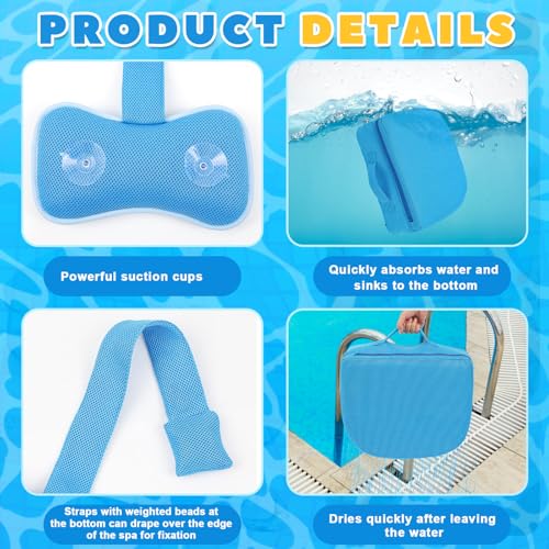 Yerliker 2 Pcs Foldable Hot Tub Booster Seat for Adults Adjustable 2 Heights up to 6.3" with Bath Pillow Weighted Spa Cushion Mesh Inflatable Hot Tub Seat Accessories for Spa Bathtub Pool