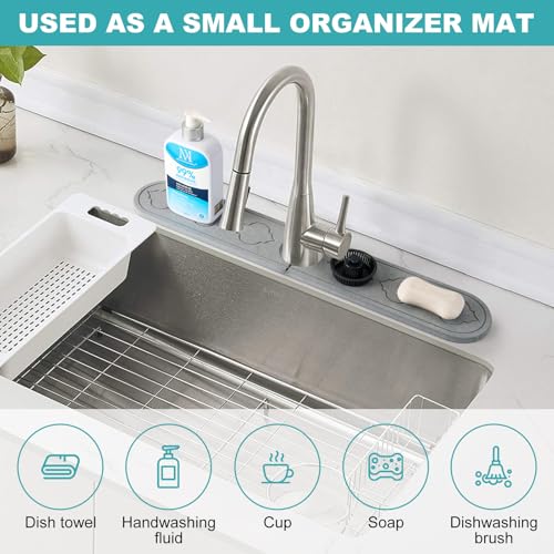 Faucet Mat Absorbent Pad,Diatomite Fast Drying Stone Sink Tray, Revents Moisture Buildup-Durable Faucet Drip Mat for Kitchen Sink and Bathroom Counter,with Non-Slip Dots (Light grey, 24" x 4") - color: Light grey