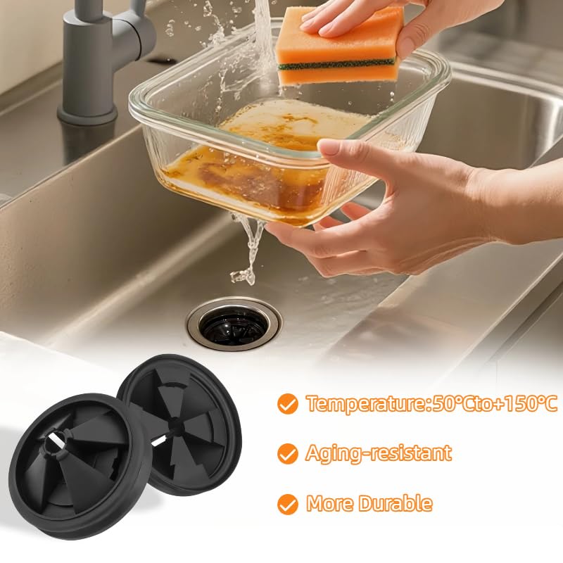 2PCS Garbage Disposal Splash Guards, 3 3/8" Sink Baffle QCB-AM Replacement for InSinkErator Evolution Series, Garbage Disposer Accessories,Upgraded Noise-Reducing Nitrile Collar Drain Plug,Black