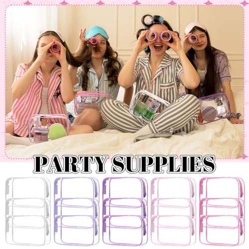 Shinylin 30 Pcs Clear Makeup Bag with Zipper PVC Toiletry Bag Portable Waterproof Make up Pouches Clear Makeup Case Organizer for Women Travel Toiletries Bathroom Organizing (Pink and Purple)