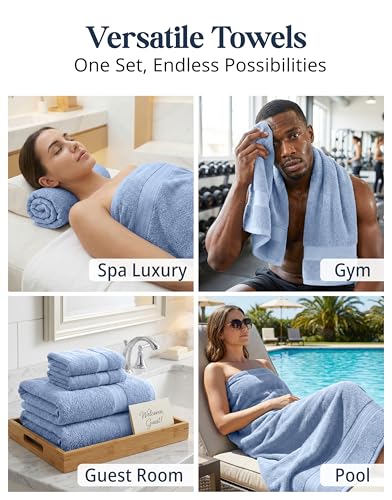 LANE LINEN 100% Cotton Bath Towels 16 Piece Set - Super Soft, Quick Dry & Absorbent - 4 Bath, 8 Washcloths, 4 Hand Towels for Bathroom - Hotel Quality, Minimal Lint after 3 Washes - Cerulean Blue - color: 07: Cerulean Blue