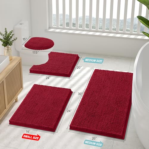 Smiry Luxury Chenille Toilet Rugs U-Shaped 20x20, Soft Absorbent Non-Slip Contour Bathroom Rugs for Toilet, Machine Washable Contoured Bath Mats, Red - color: Red, size: 20" X 20" Contour Rug